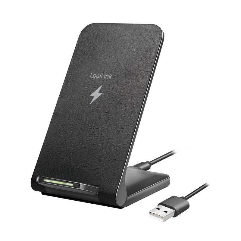 LogiLink Smartphoneständer mit kabelloser Ladefunktion, 2 Spulen, 15 W, schwarz