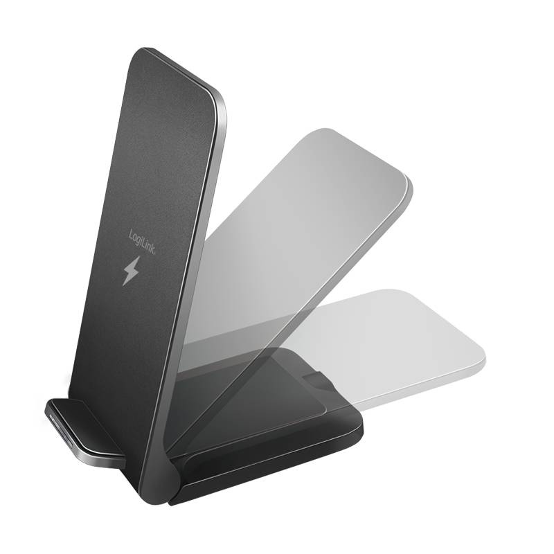 LogiLink Smartphoneständer mit kabelloser Ladefunktion, 2 Spulen, 15 W, schwarz