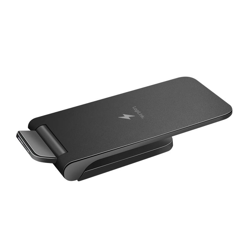 LogiLink Smartphoneständer mit kabelloser Ladefunktion, 2 Spulen, 15 W, schwarz