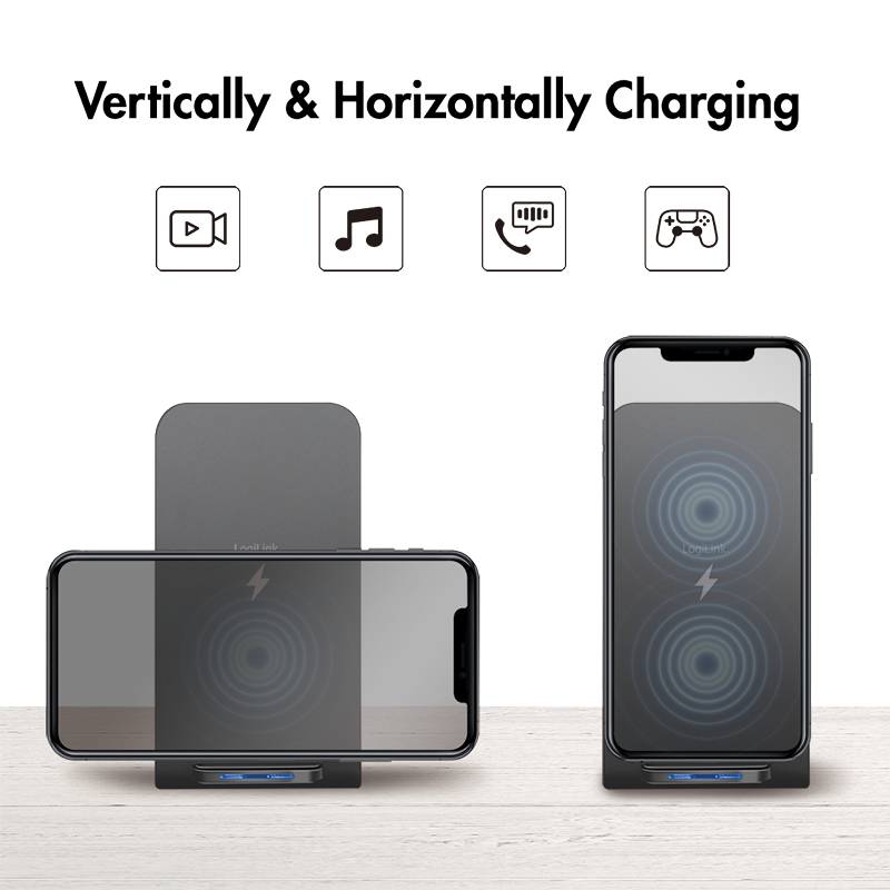 LogiLink Smartphoneständer mit kabelloser Ladefunktion, 2 Spulen, 15 W, schwarz