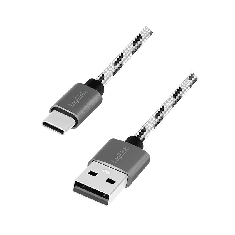 USB 2.0 Type-C 3-pack cable set, C/M to A/M, alu, nylon, white/black Kabel &amp; Adapter