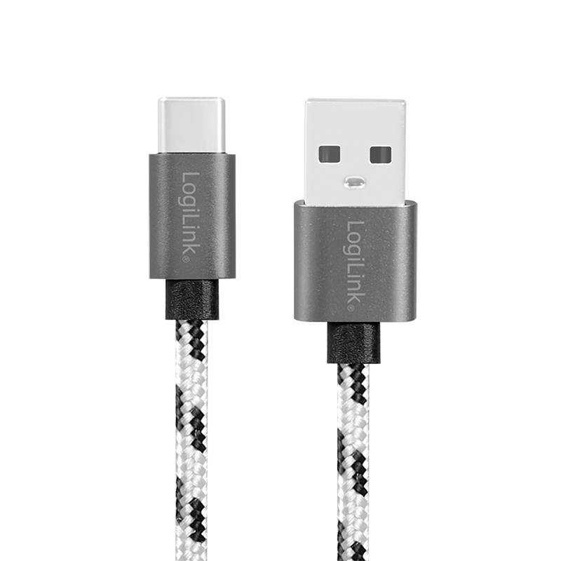 USB 2.0 Type-C 3-pack cable set, C/M to A/M, alu, nylon, white/black Kabel &amp; Adapter