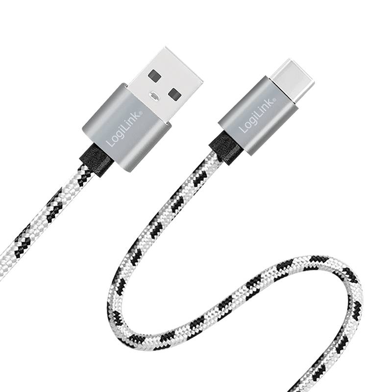 USB 2.0 Type-C 3-pack cable set, C/M to A/M, alu, nylon, white/black Kabel &amp; Adapter