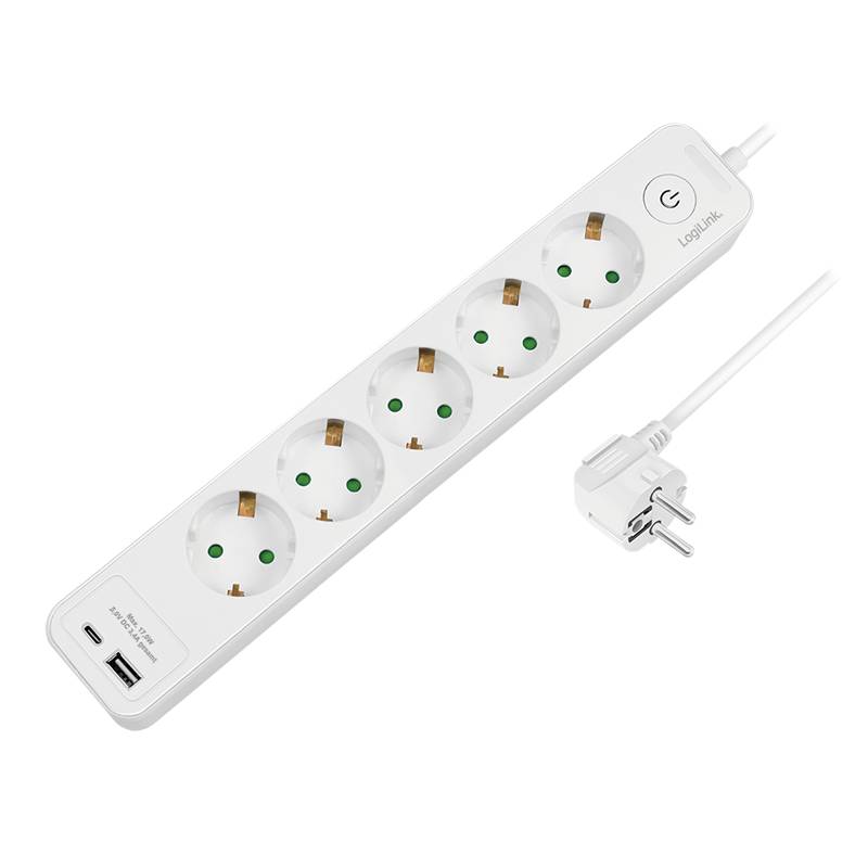 LogiLink Steckdosenleiste, 5-fach, 2x USB, mit Schalter