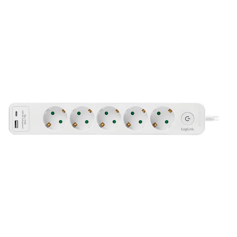 LogiLink Steckdosenleiste, 5-fach, 2x USB, mit Schalter