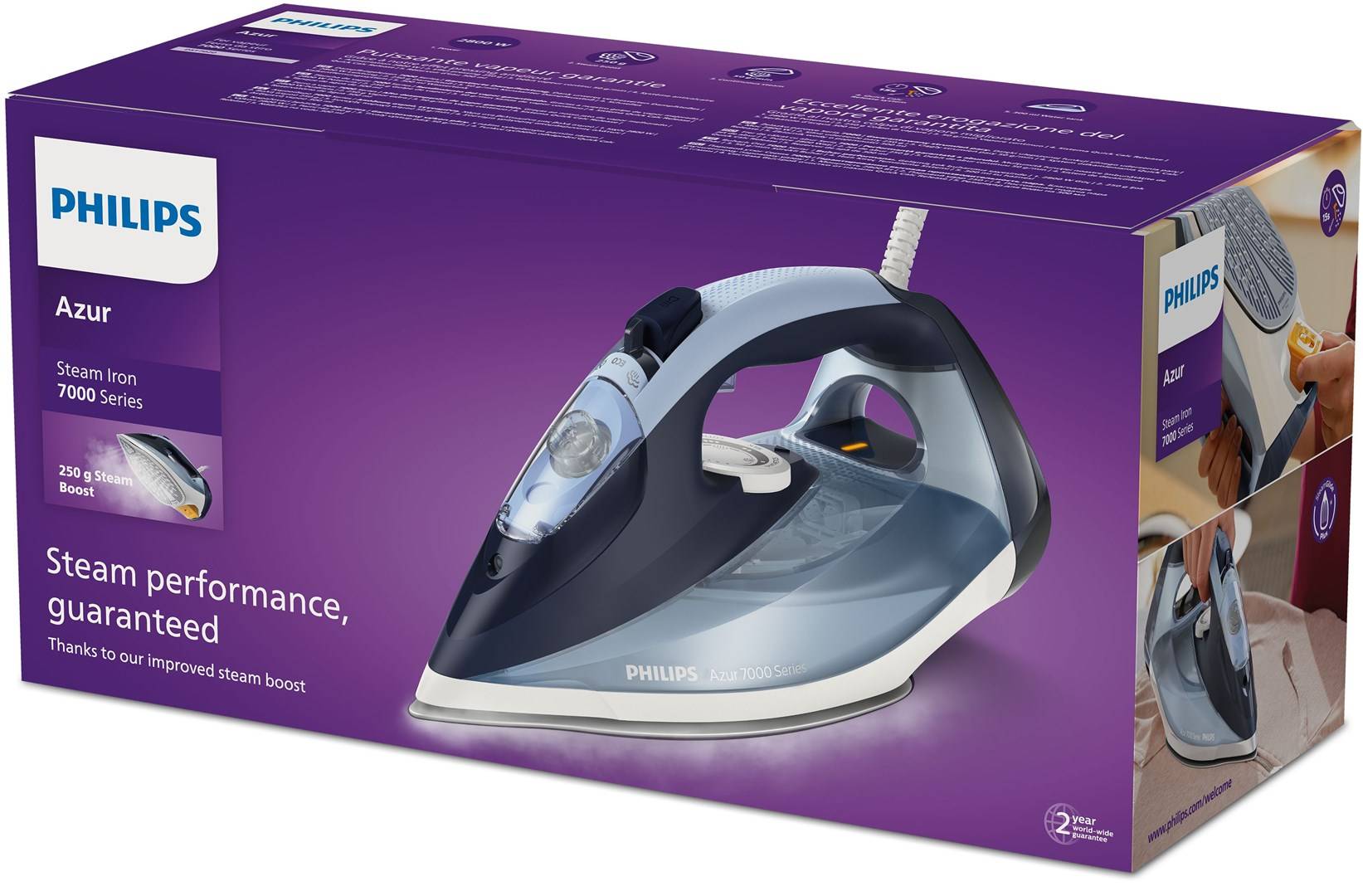 Azur 7000 Series DST7020 Steam Iron 2800W Blue White