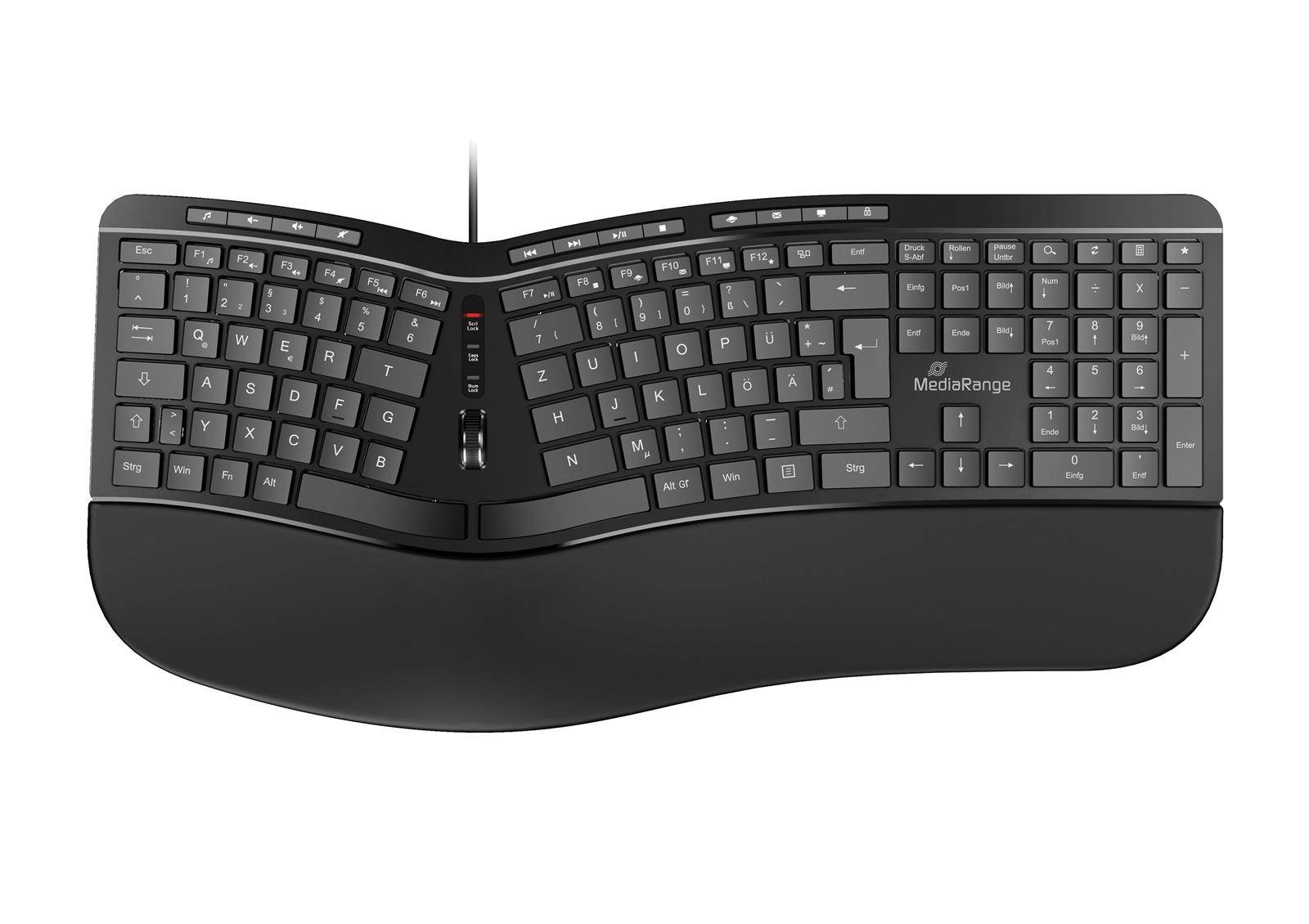 MediaRange ergon. Multimedia-Tastatur 124 Ta. Scr-Rad schw.