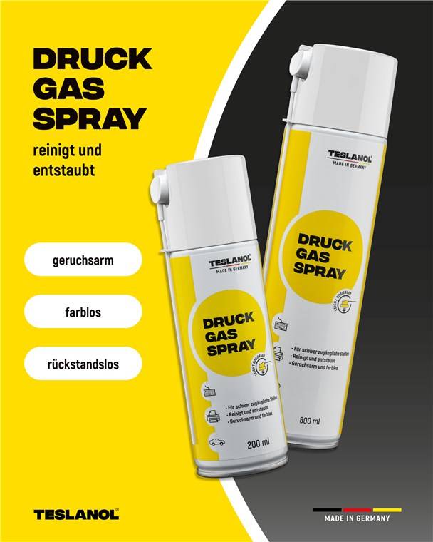 Teslanol 26003 Druckluftspray zum Reinigen & Entstauben von PC & Tastatur Druckluftreiniger Druckluft Spraydose 400 ml