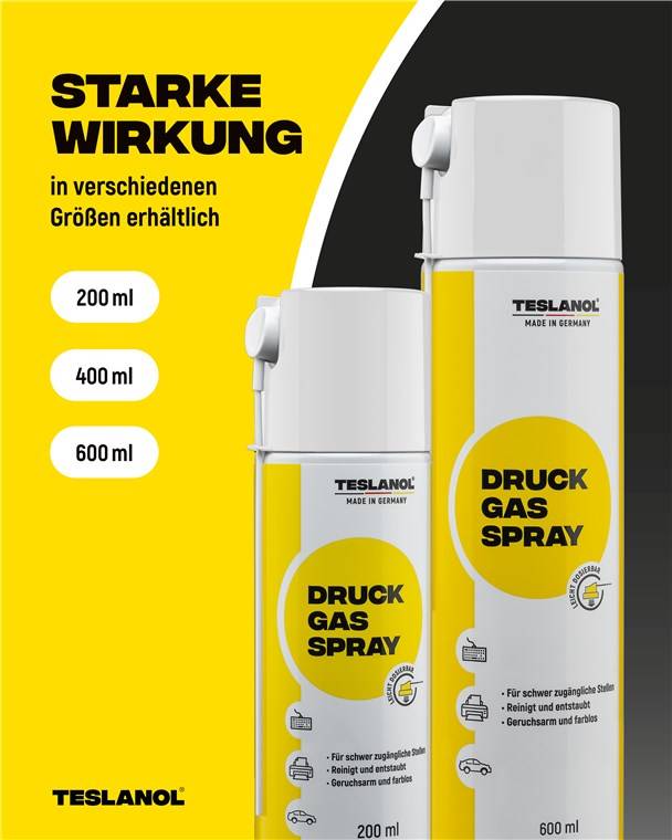 Teslanol 26003 Druckluftspray zum Reinigen & Entstauben von PC & Tastatur Druckluftreiniger Druckluft Spraydose 400 ml
