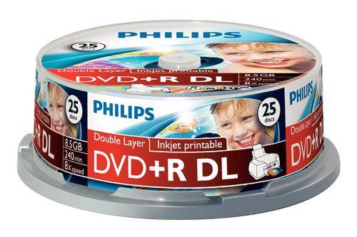 Philips DVD+R 8,5GB 25pcs spindel printable 8x double