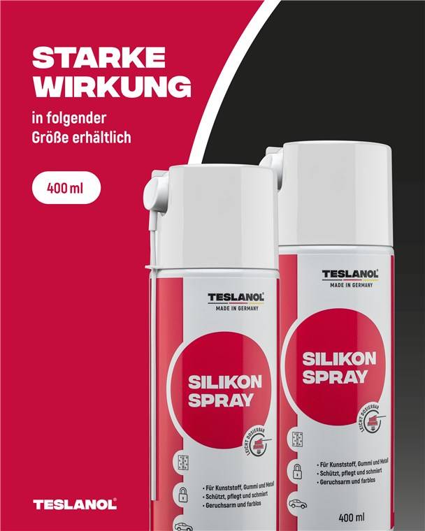 Teslanol Silikonspray 400ml, reinigt Kunststoffe, Gummidichtungen, Metall
