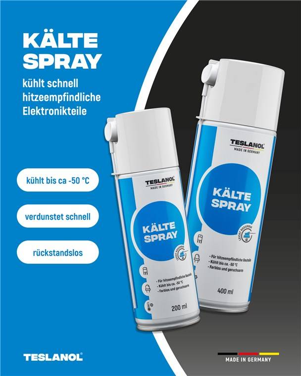 Teslanol 26033 Kältespray zur Kühlung von hitzeempfindlichen Bauteilen Kälteschockspray Kühlspray Spraydose 200 ml