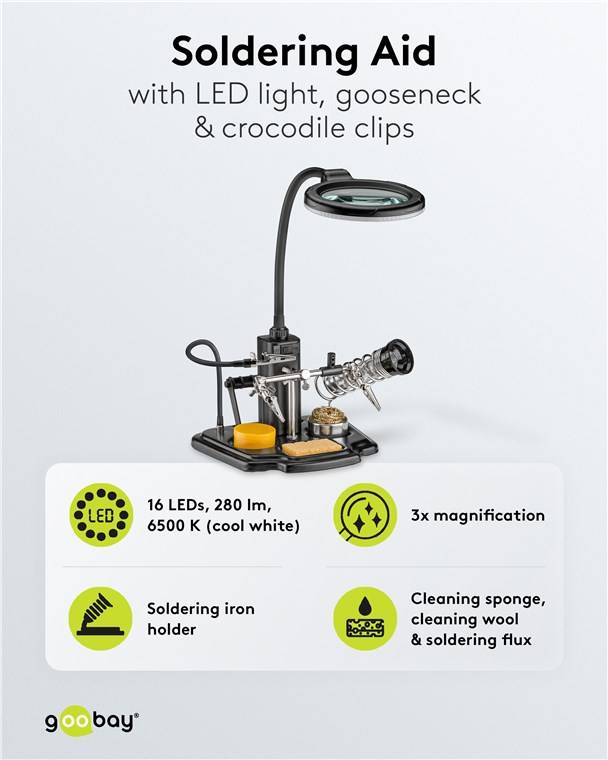Fixpoint Löthilfe mit LED-Leuchte & Schwanenhals-Krokodilklemme inkl. Fixpoint Lötharz, zur Reinigung und besseren Verar