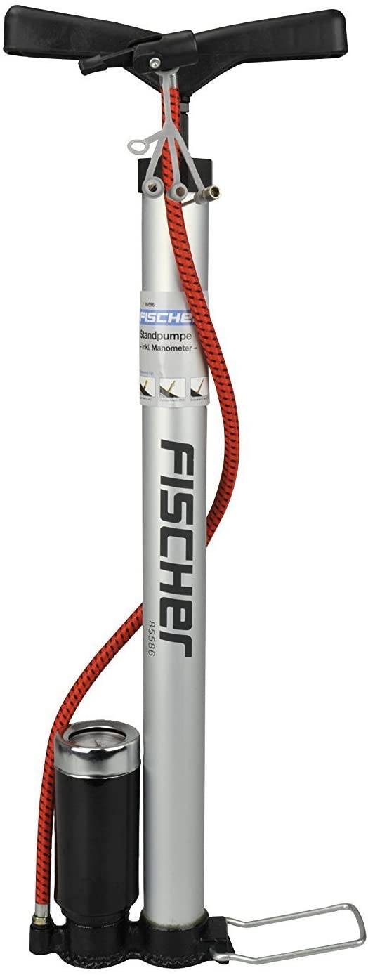 FISCHER Fahrrad-Standpumpe Alu, für alle Ventile robuste Standluftpumpe aus Aluminium, mit Manometer,