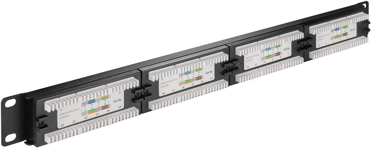Goobay CAT 5e 19-Zoll (48,3 cm) Patch Panel, 24 Port, (1 HE) UTP ungeschirmt, schwarz UTP