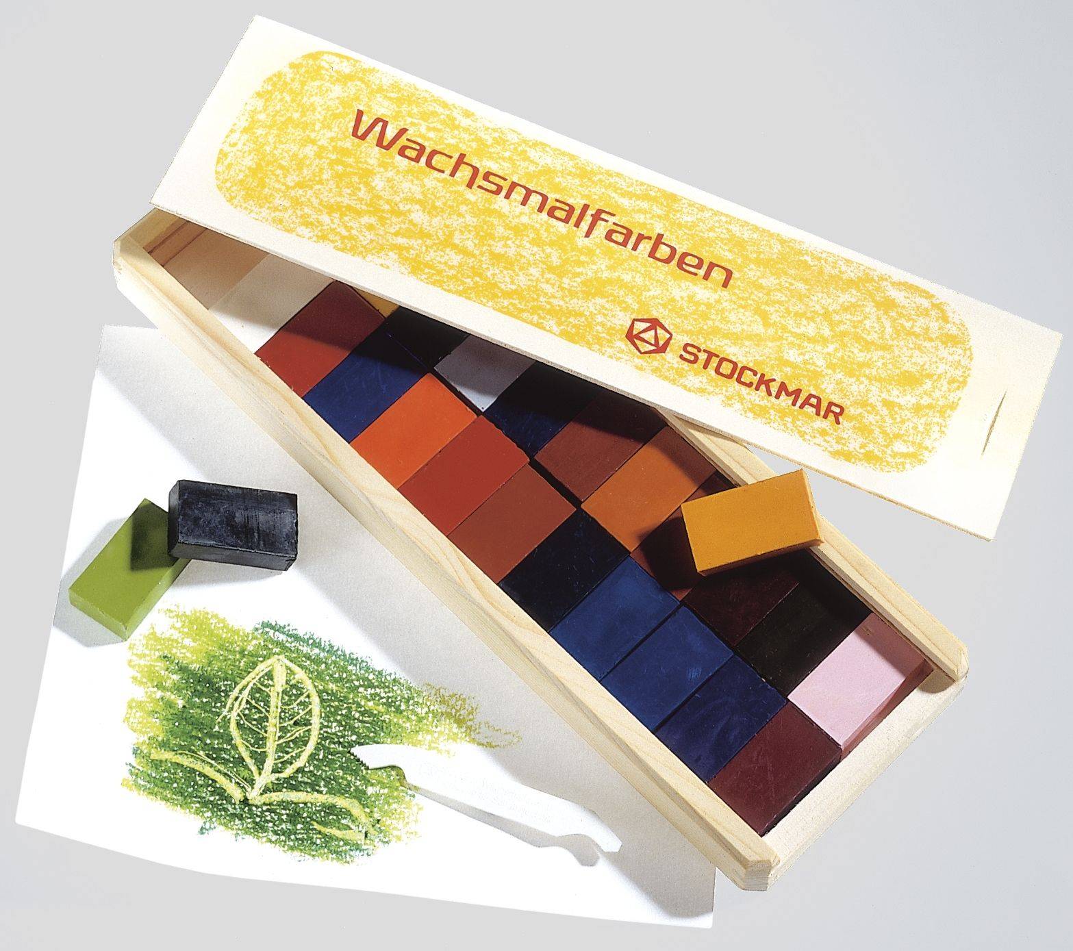 Wachsmalblöcke - 24 Farben Holzkassette.