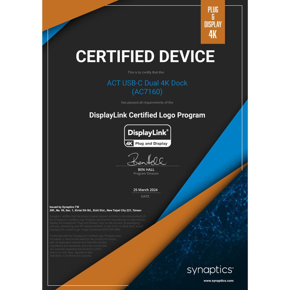 ACT AC7160 4K USB-C/USB-A Docking Station | 2 HDMI oder DisplayPort Monitore | DisplayLink | 85W PD Passthrou…