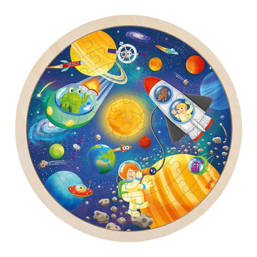 GOKI Rundes Holzpuzzle Universum 57 Teile