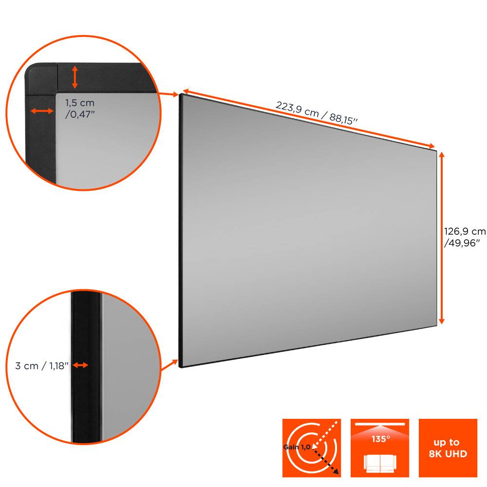 celexon HomeCinema UST Hochkontrast-Rahmenleinwand BrightOnyx, 1​00"