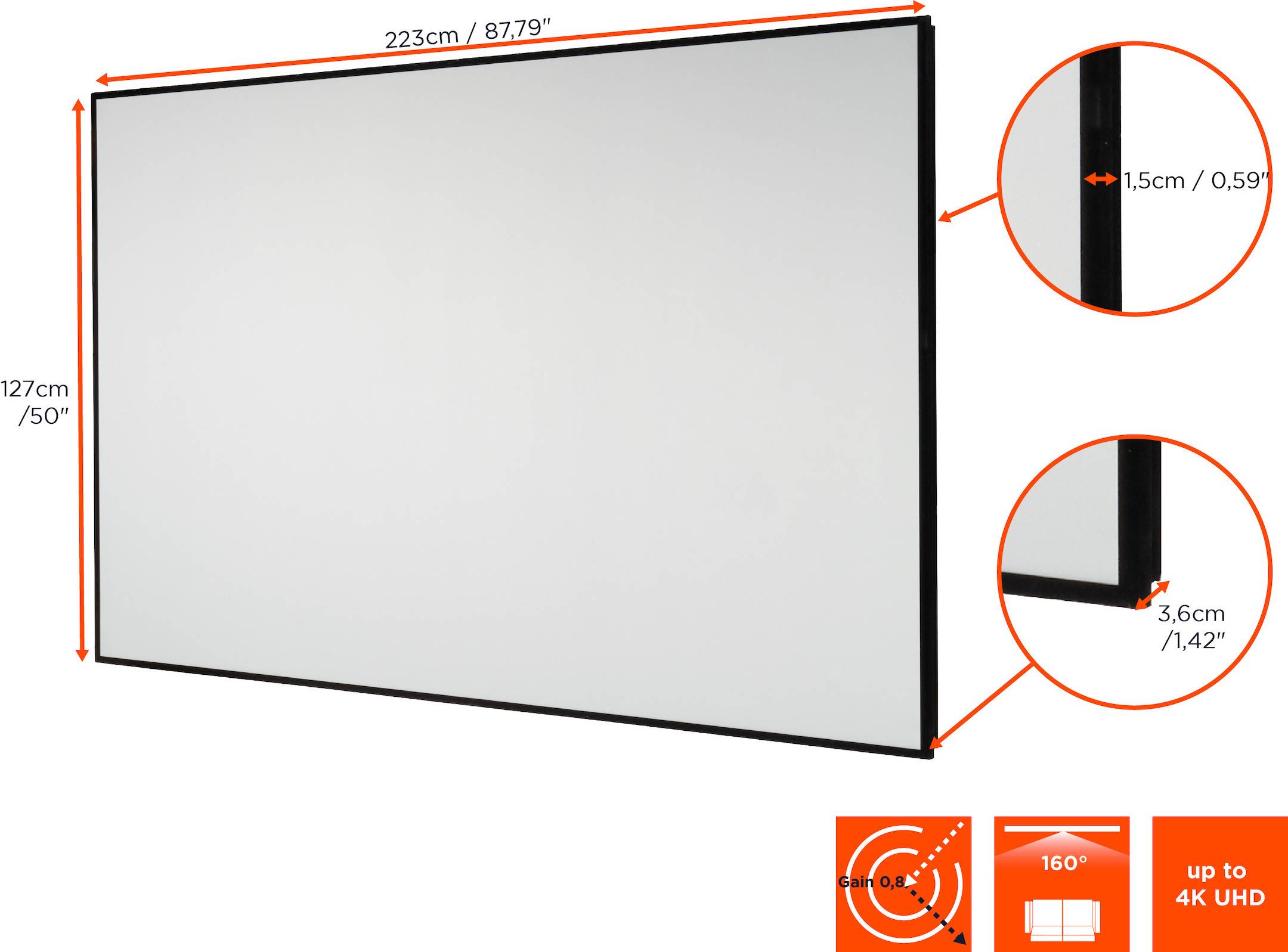 celexon HomeCinema Hochkontrastleinwand Frame 220 x 124 cm, 100" - Dynamic Slate ALR