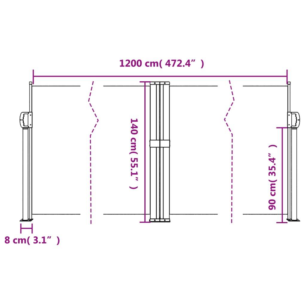 vidaXL Seitenmarkise Ausziehbar Schwarz 140x1200 cm