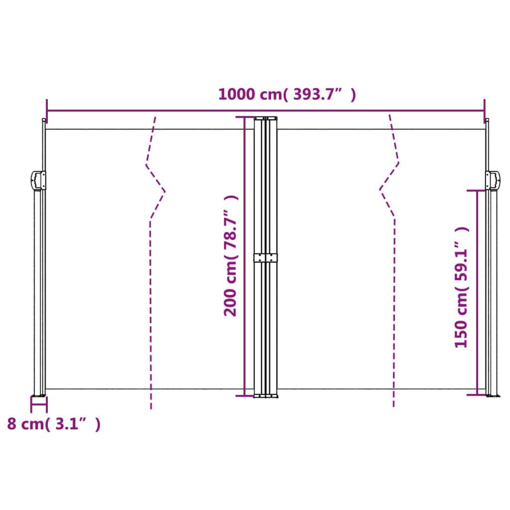 vidaXL Seitenmarkise Ausziehbar Braun 200x1000 cm
