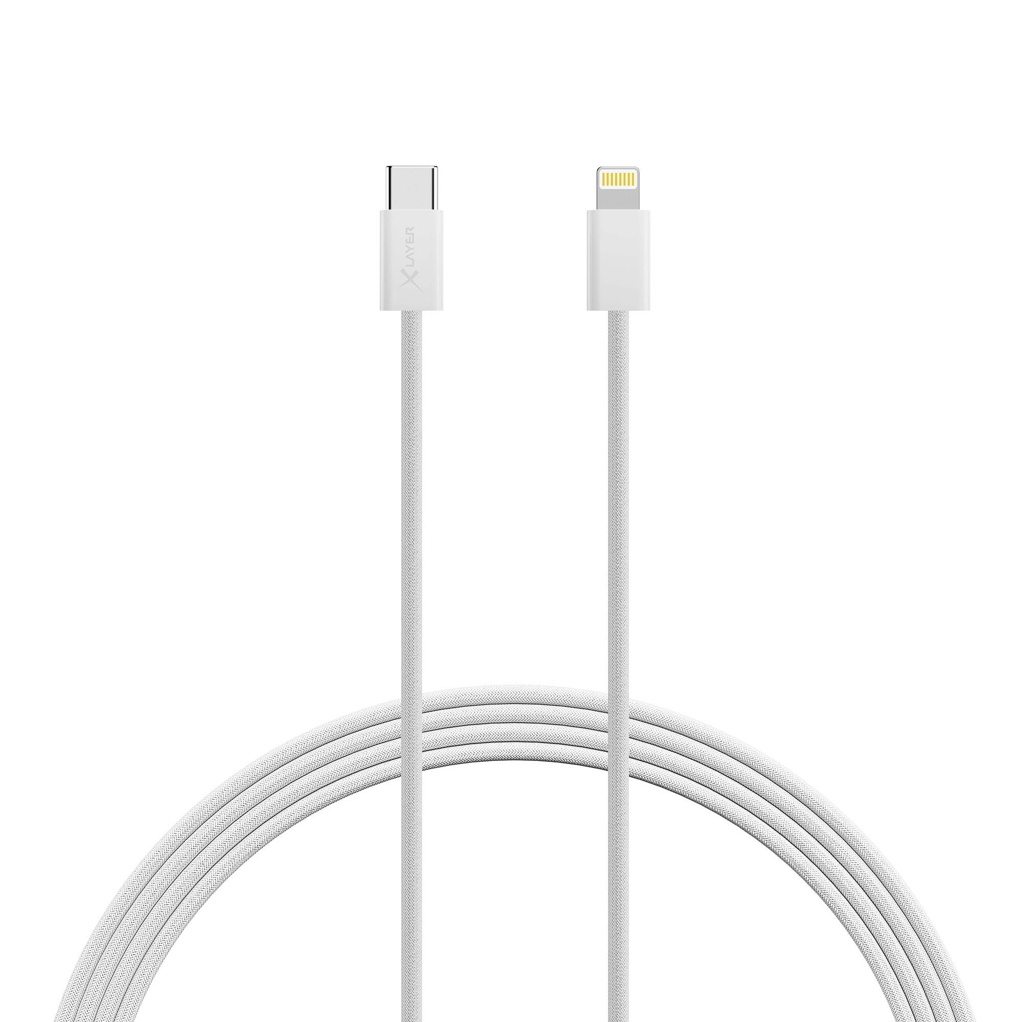 XLayer feingewebtes Apple Kabel USB-C auf Lightning 2 Meter White