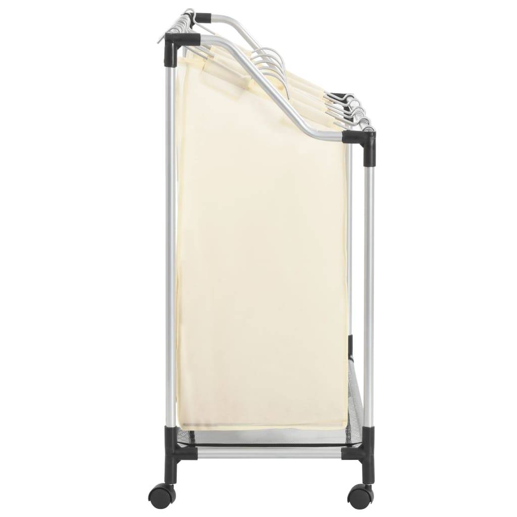 vidaXL Wäschekorb mit 4 Taschen Creme Stahl