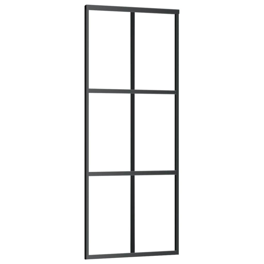 vidaXL Schiebetür ESG-Glas und Aluminium 76x205 cm Schwarz