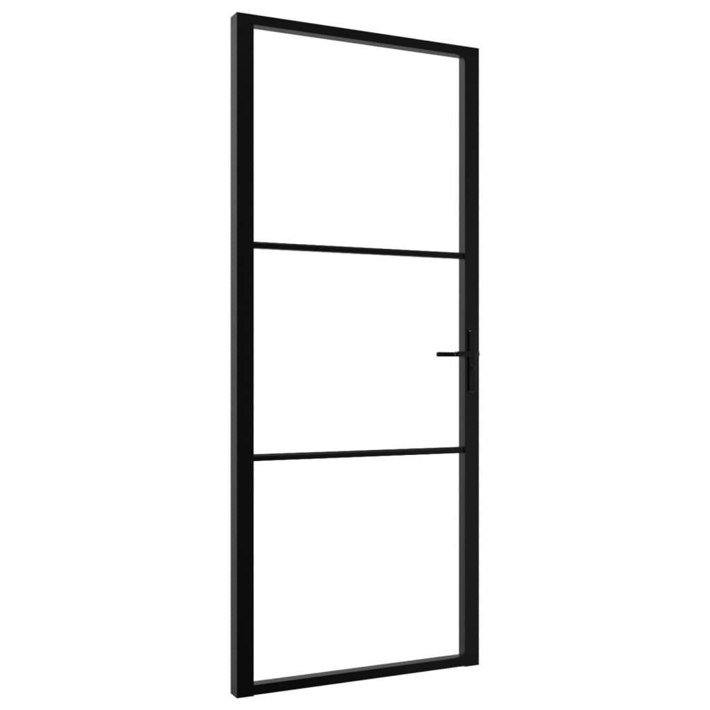 vidaXL Innentür ESG Glas und Aluminium 93x201,5 cm Schwarz