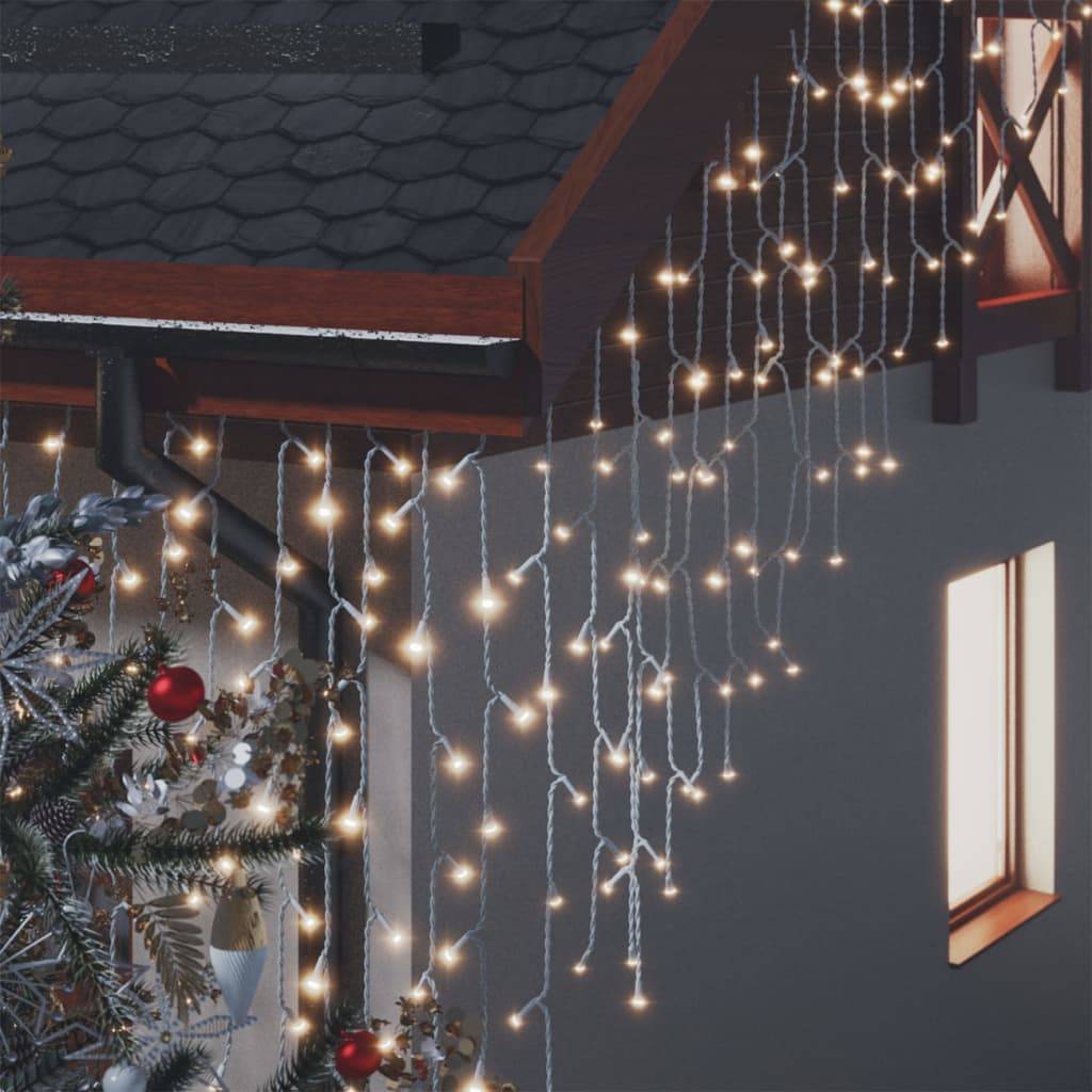 vidaXL Lichtervorhang LED Eiszapfen 10 m 400 LED Warmweiß 8 Funktionen
