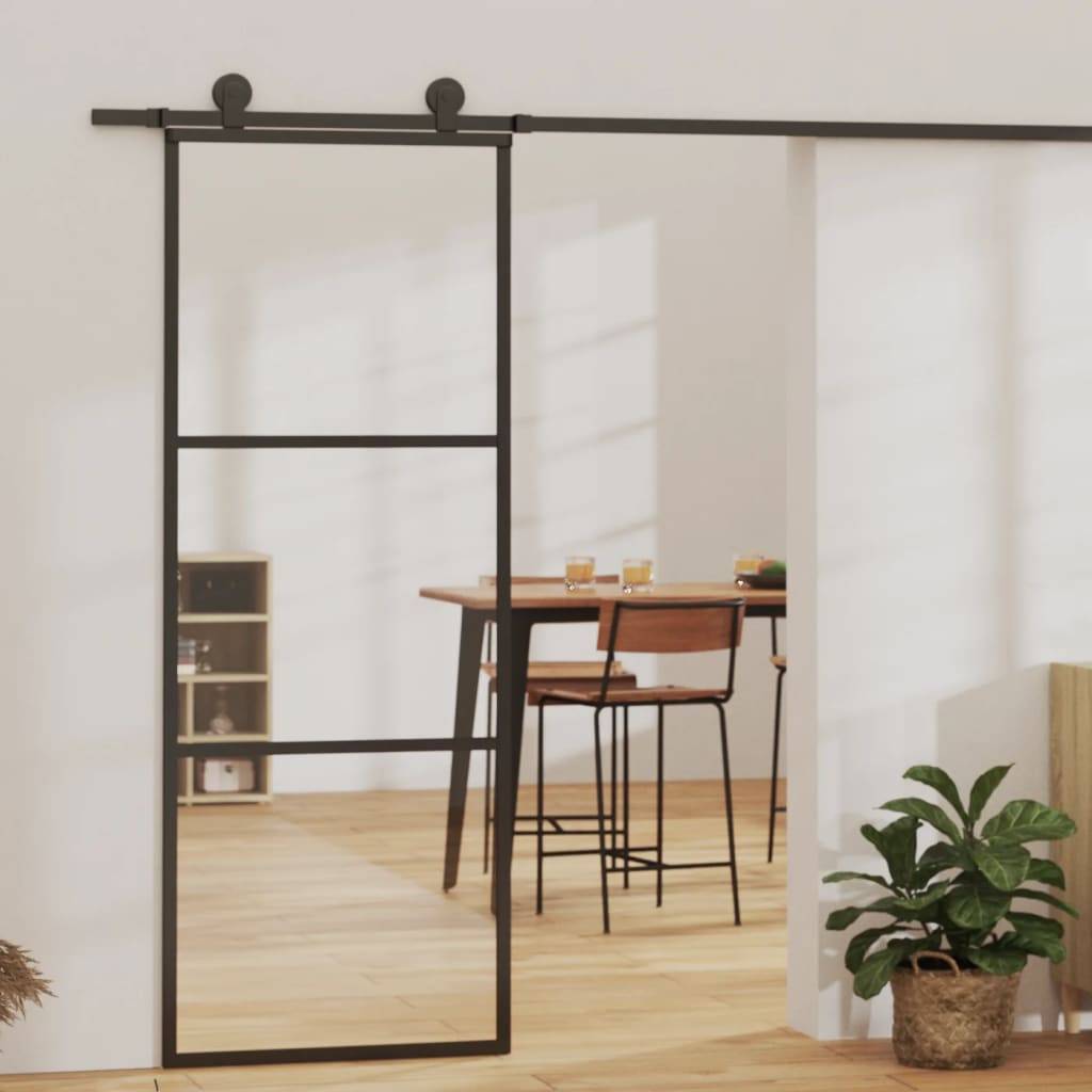 vidaXL Schiebetür ESG-Glas und Aluminium 76x205 cm Schwarz
