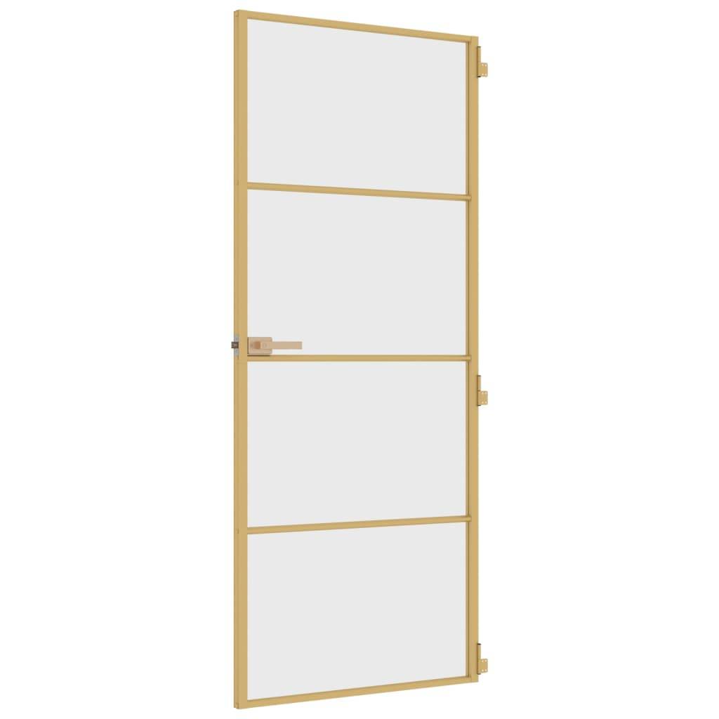 vidaXL Innentür Schlank Golden 83x201,5 cm Hartglas und Aluminium