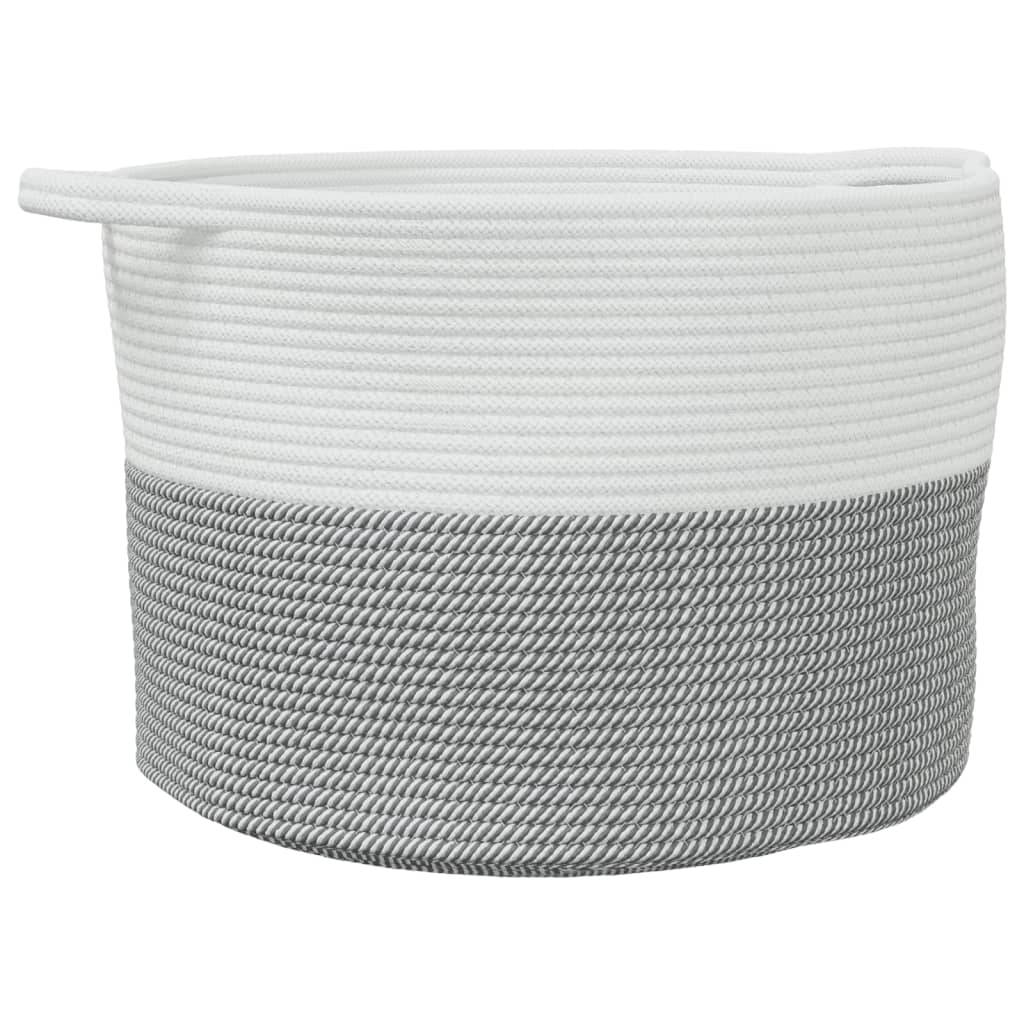 vidaXL Wäschekorb Grau und Weiß Ø55x36 cm Baumwolle