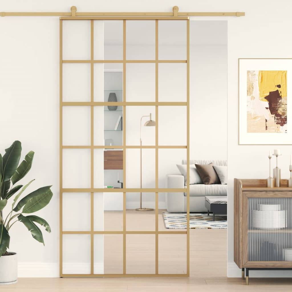 vidaXL Schiebetür Golden 102,5x205 cm ESG-Klarglas und Aluminium