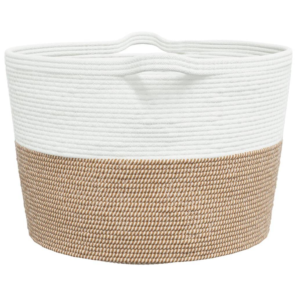 vidaXL Wäschekorb Braun und Weiß Ø60x36 cm Baumwolle