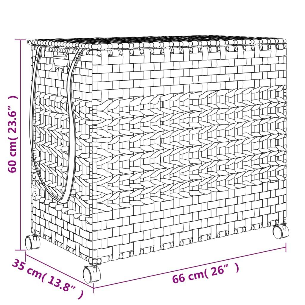 vidaXL Wäschekorb mit Rollen Schwarz 66x35x60 cm Rattan