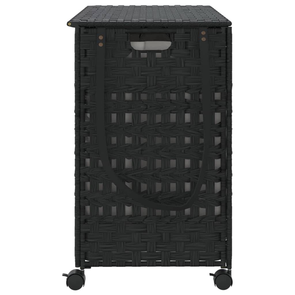 vidaXL Wäschekorb mit Rollen Schwarz 66x35x60 cm Rattan