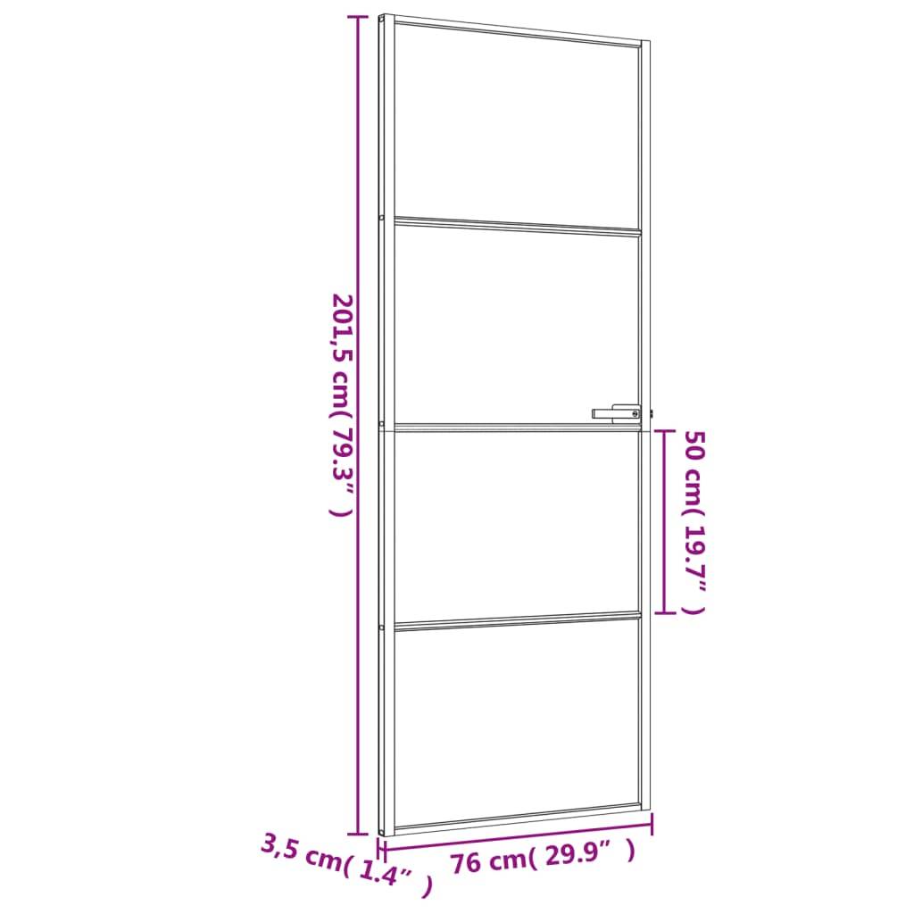 vidaXL Innentür Schlank Schwarz 76x201,5 cm Hartglas und Aluminium