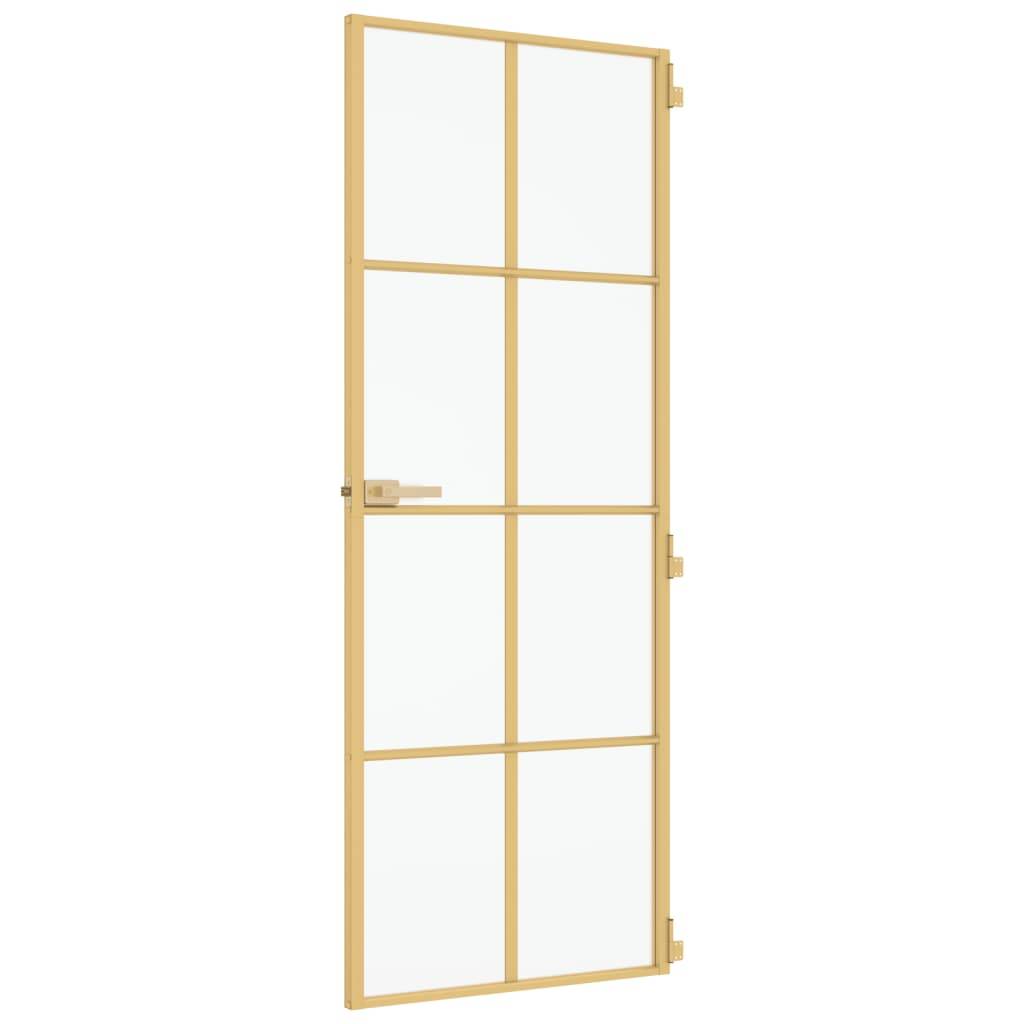 vidaXL Innentür Schlank Golden 76x201,5 cm Hartglas und Aluminium