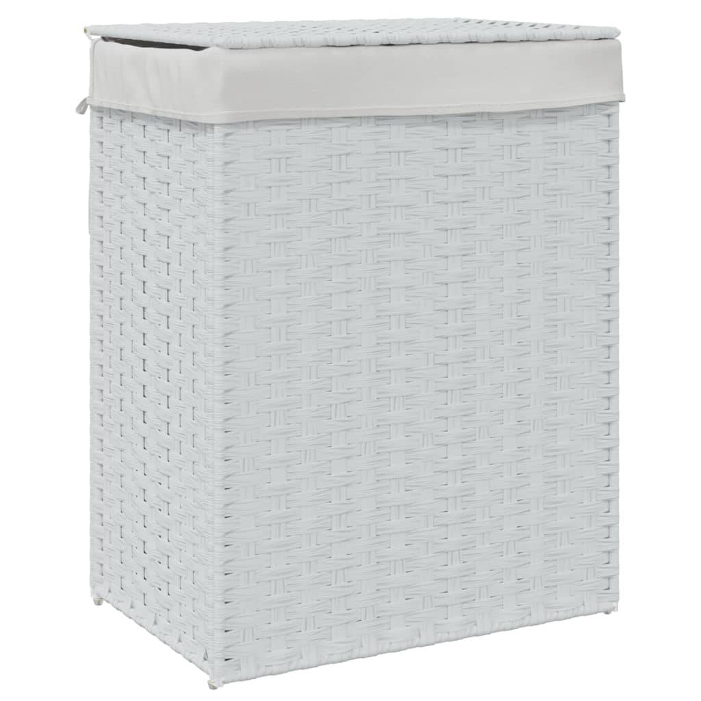 vidaXL Wäschekorb mit Deckel Weiß 46x33x60 cm Poly Rattan