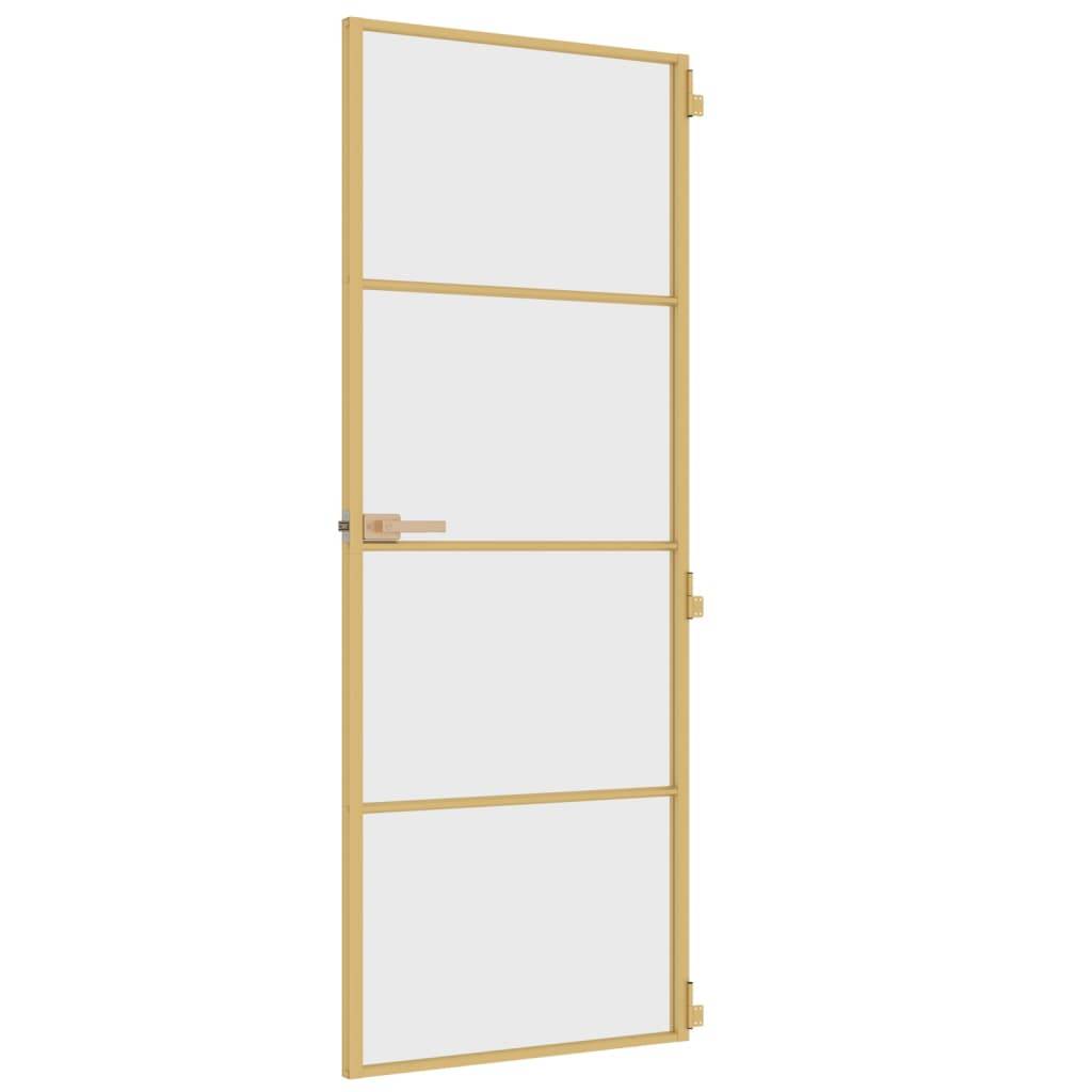 vidaXL Innentür Schlank Golden 76x201,5 cm Hartglas und Aluminium