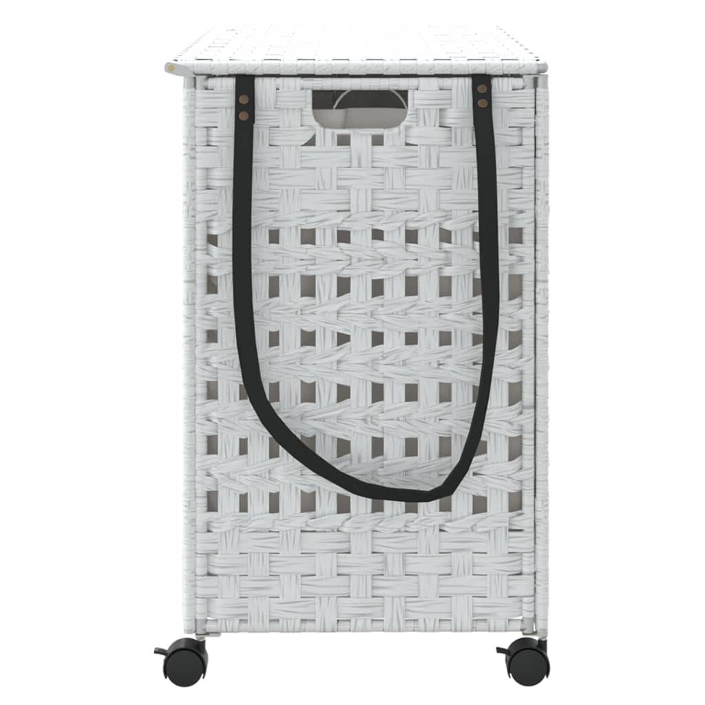 vidaXL Wäschekorb mit Rollen Weiß 66x35x60 cm Rattan