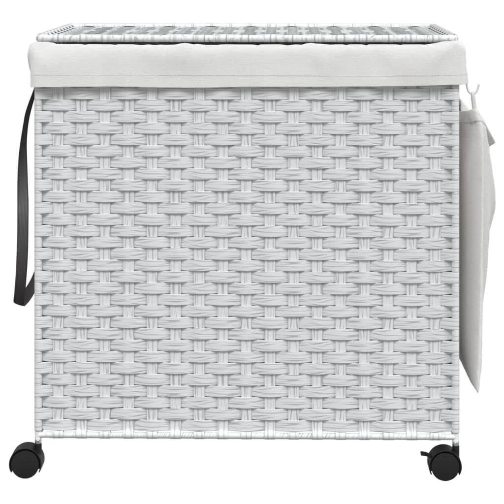 vidaXL Wäschekorb mit Rollen Weiß 60x35x60,5 cm Rattan