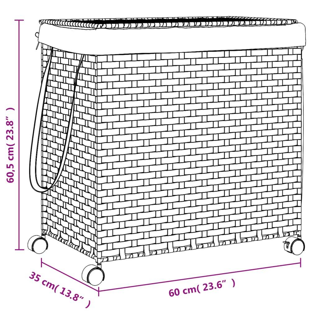vidaXL Wäschekorb mit Rollen Weiß 60x35x60,5 cm Rattan