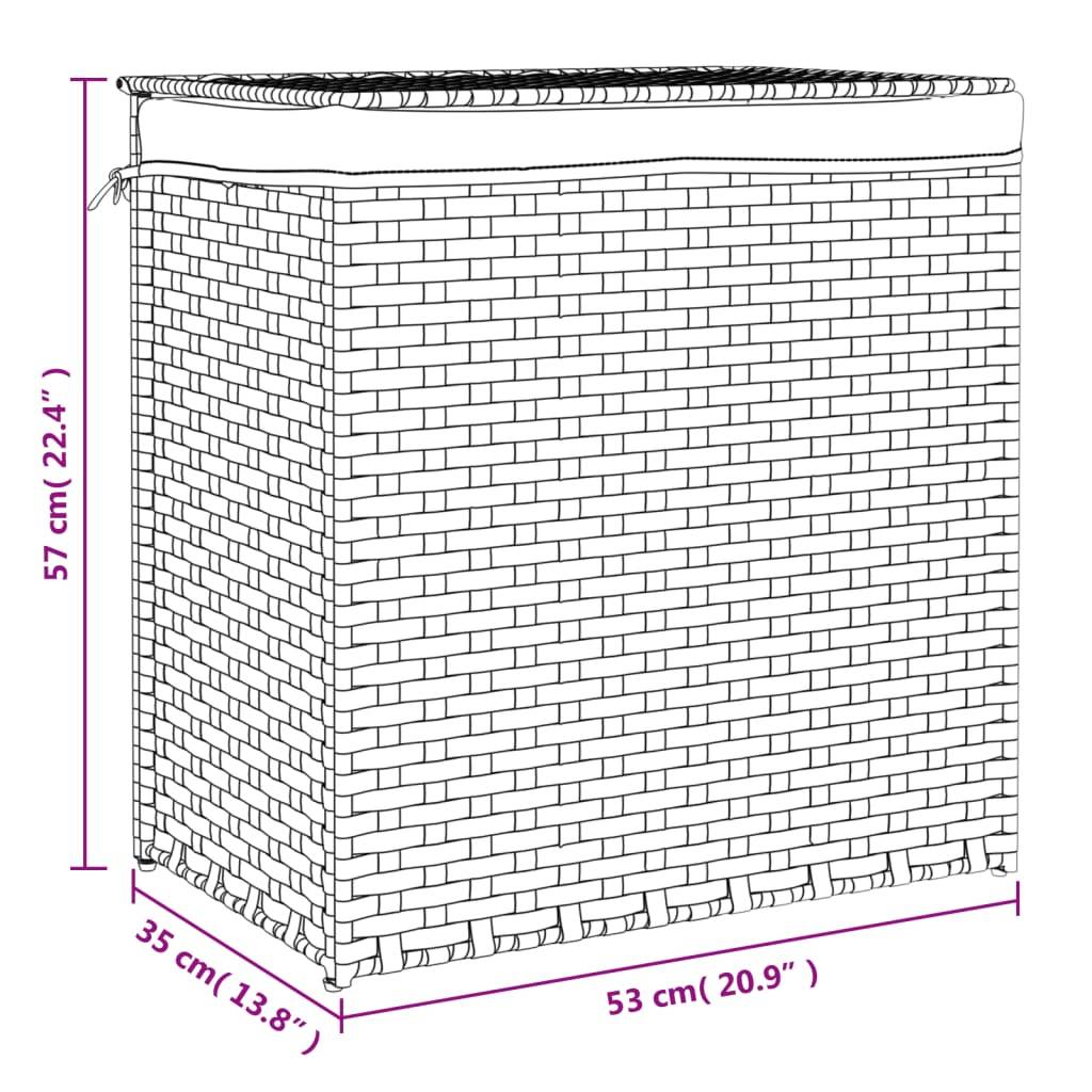 vidaXL Wäschekorb mit 2 Fächern Dunkelbraun 53x35x57 cm Poly Rattan