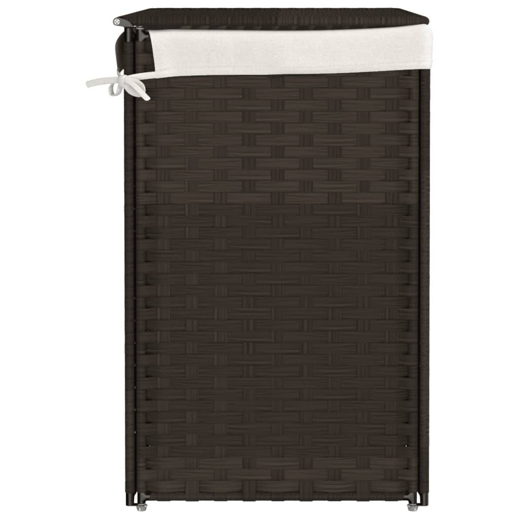 vidaXL Wäschekorb mit 2 Fächern Dunkelbraun 53x35x57 cm Poly Rattan