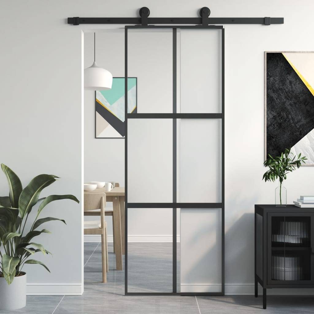 vidaXL Schiebetür Schwarz 76x205 cm Hartglas und Aluminium