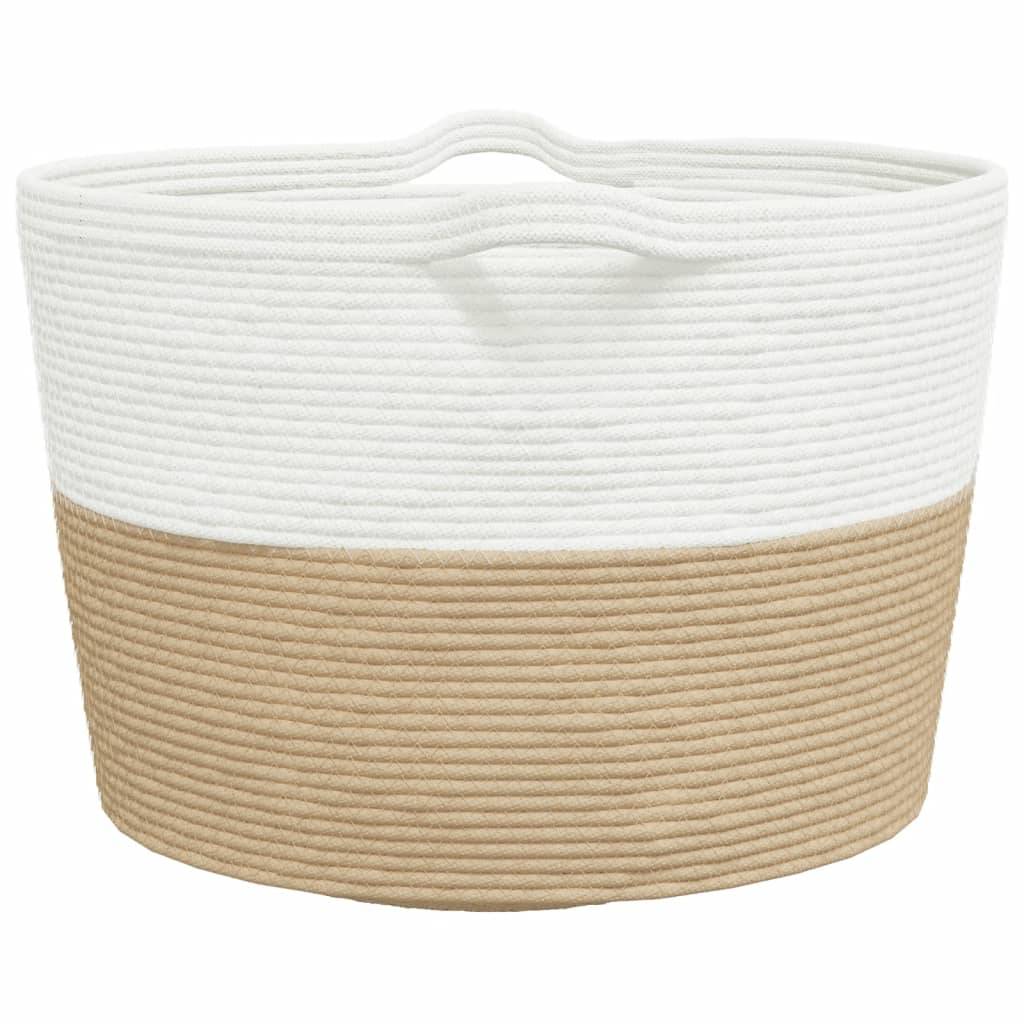 vidaXL Wäschekorb Beige und Weiß Ø60x36 cm Baumwolle