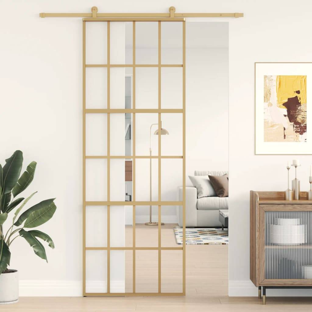 vidaXL Schiebetür Golden 76x205 cm ESG-Klarglas und Aluminium